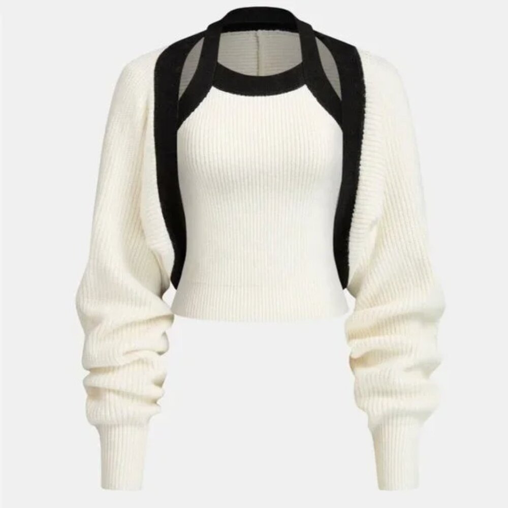 Color-Block Cutout Ribbed Sweater Set - Picture 2 of 7